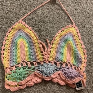 SHEIN Crochet Pastel Rainbow Top